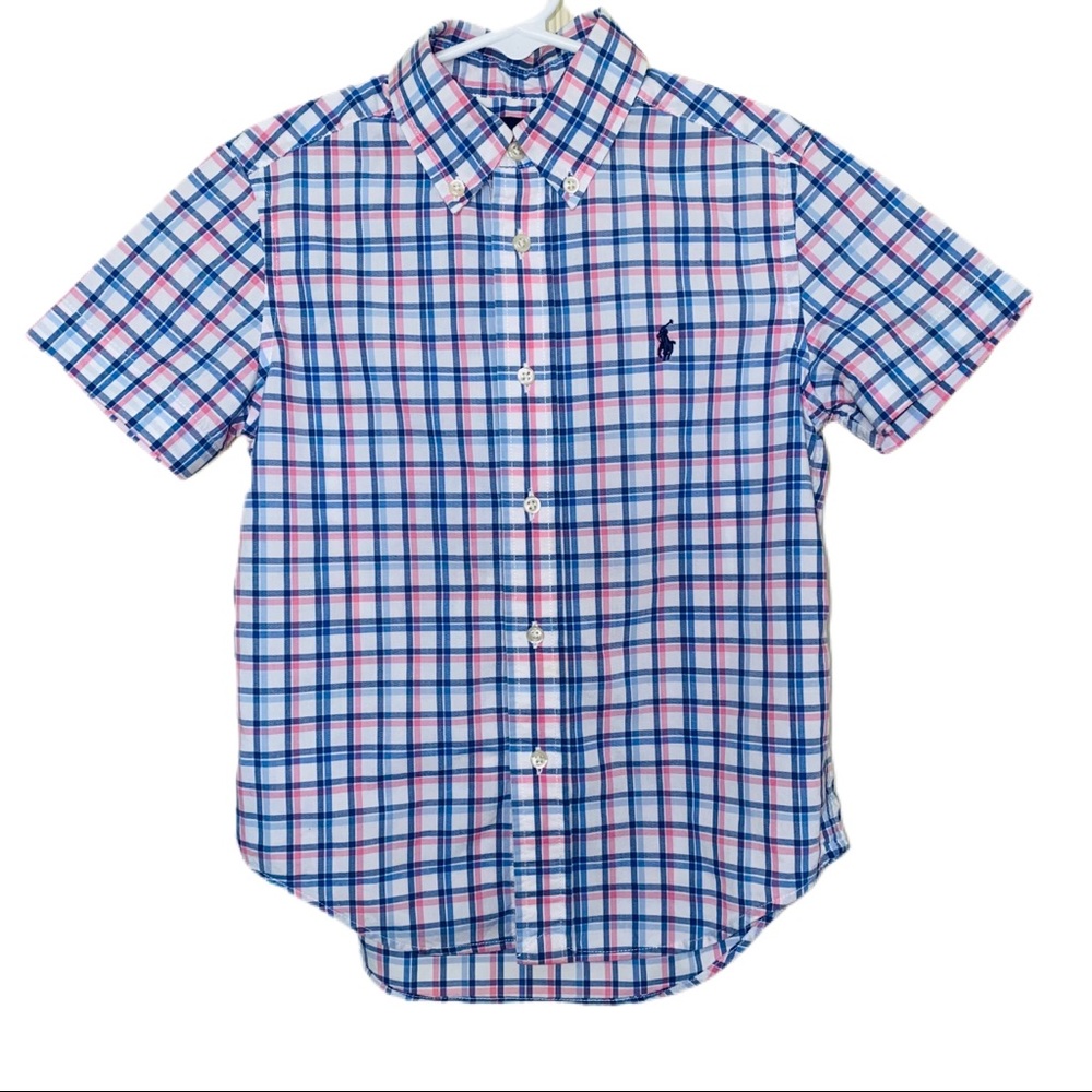 Polo Button Down Blue & Pink Plaid